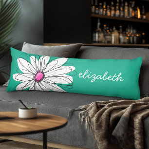 Trendy Floral Daisy Illustration - Pink and Green Lichaamskussen