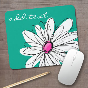 Trendy Floral Daisy Illustration - Pink and Green Muismat