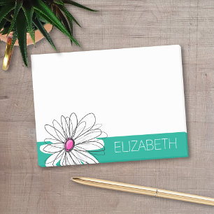 Trendy Floral Daisy Illustration - Pink and Green Post-it® Notes