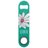 Trendy Floral Daisy Illustration - Pink and Green Speed Flessenopener (Achterkant)