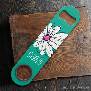 Trendy Floral Daisy Illustration - Pink and Green Speed Flessenopener