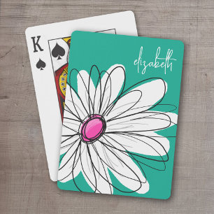 Trendy Floral Daisy Illustration - Pink and Green Speelkaarten