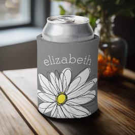 Trendy Floral Daisy met grijze gele douanenaam Blikjeskoeler