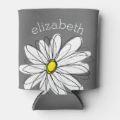 Trendy Floral Daisy met grijze gele douanenaam Blikjeskoeler (Voorkant)