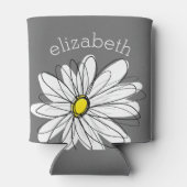Trendy Floral Daisy met grijze gele douanenaam Blikjeskoeler (Achterkant)