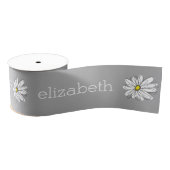 Trendy Floral Daisy met grijze gele douanenaam Grosgrain Lint (Spoel)