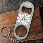 Trendy Floral Daisy met grijze gele douanenaam Sleutelhanger Flessenopener