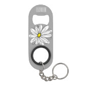 Trendy Floral Daisy met grijze gele douanenaam Sleutelhanger Flessenopener (Achterkant)