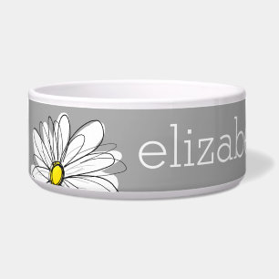 Trendy Floral Daisy met grijze gele douanenaam Voerbakje