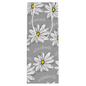Trendy Floral Daisy met grijze gele douanenaam Wijn Cadeautas (Achterkant)