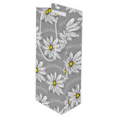 Trendy Floral Daisy met grijze gele douanenaam Wijn Cadeautas (Voorkant Gekanteld)