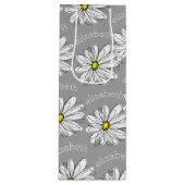 Trendy Floral Daisy met grijze gele douanenaam Wijn Cadeautas (Voorkant)