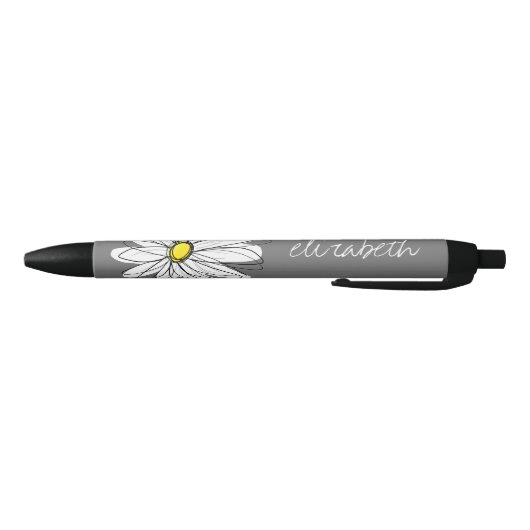 Trendy Floral Daisy met grijze gele douanenaam Zwarte Inkt Pen (Bodem)