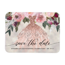 Trendy Floral Foto Quinceañera Save the Date Magneet