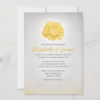 Trendy Floral Gold Damask Wedding Invitations Kaart