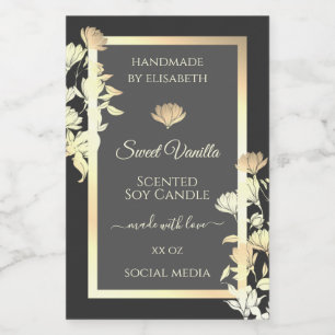 Trendy Floral Grey Verpakkingslabels en Goud Lijst Voedselcontainer Etiket