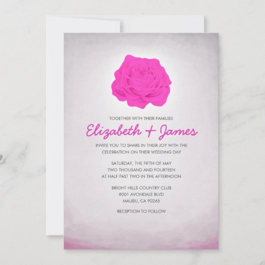 Trendy Floral Hot Pink Wedding Invitations Kaart (Voorkant)