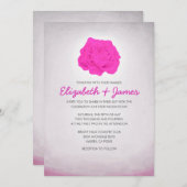 Trendy Floral Hot Pink Wedding Invitations Kaart (Voorkant / Achterkant)