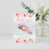 Trendy Floral Marble Photo Birth Announding Briefkaart (Staand voorkant)