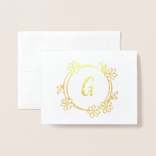 Trendy Floral Monogram Folie Kaarten (Voorkant met envelop)