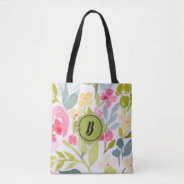 Trendy Floral Monogram Tote Bag