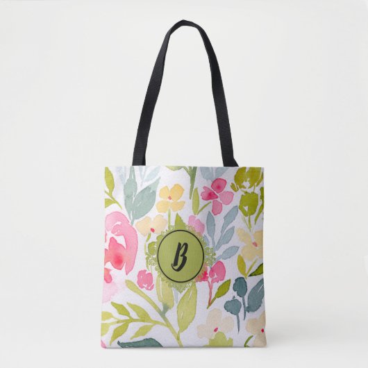 Trendy Floral Monogram Tote Bag (Voorkant)