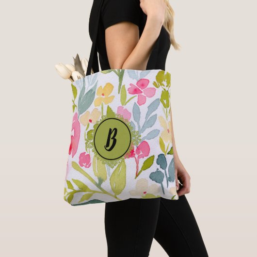 Trendy Floral Monogram Tote Bag (Dichtbij)