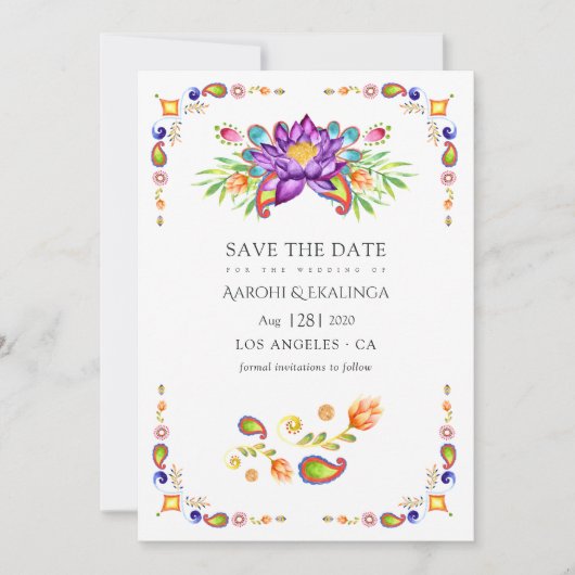 Trendy Floral Paisley Indian Wedding Save The Date (Voorkant)