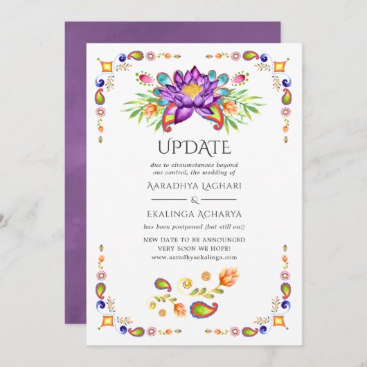 Trendy Floral Paisley Indian Wedding Update Kaart (Voorkant / Achterkant)