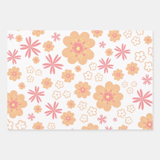 Trendy Floral Pattern en Sweet Plain Pink Inpakpapier Vel (Voorkant 2)