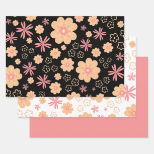 Trendy Floral Pattern en Sweet Plain Pink Inpakpapier Vel