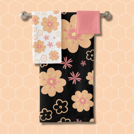 Trendy Floral Pattern en Sweet Plain Pink Towels Bad Handdoek