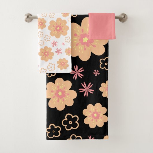 Trendy Floral Pattern en Sweet Plain Pink Towels Bad Handdoek (Insitu)
