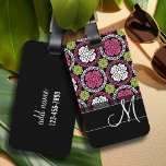 Trendy Floral Pattern Hot Pink and Black Monogram Bagagelabel<br><div class="desc">Voeg jouw naam of monogram toe aan deze funky illustratie met bloemen en grafische cirkels.</div>