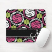 Trendy Floral Pattern Hot Pink and Black Monogram Muismat (Met muis)