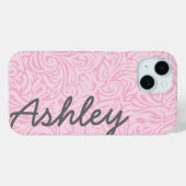 Trendy Floral Pattern met naam - roze en grijs Case-Mate iPhone Case (Achterkant (horizontaal))