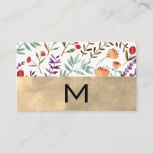 Trendy Floral Pattern Monogram Visitekaartje
