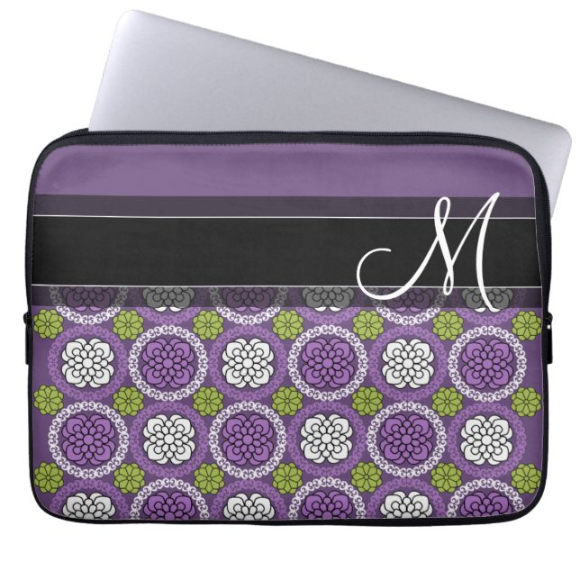 Trendy Floral Pattern - Orchid and Lime Green Laptop Sleeve (Voorkant)