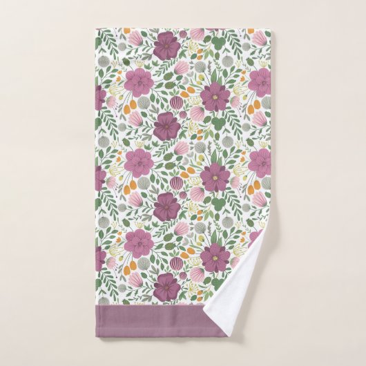 Trendy Floral Pattern Pink Yellow Paars Greenery Bad Handdoek (Handdoek)