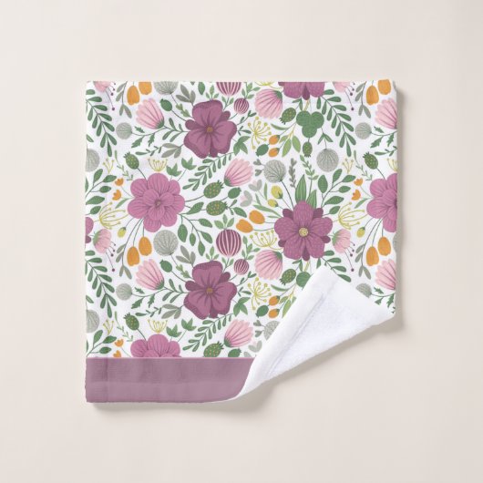 Trendy Floral Pattern Pink Yellow Paars Greenery Bad Handdoek (Wasdoekje)