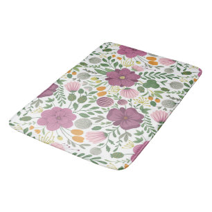 Trendy Floral Pattern Pink Yellow Paars Greenery Badmat