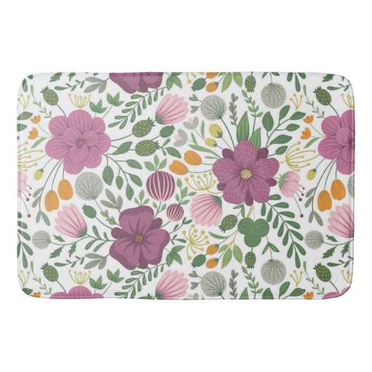 Trendy Floral Pattern Pink Yellow Paars Greenery Badmat (Voorkant)