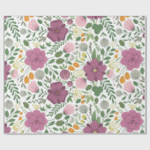 Trendy Floral Pattern Pink Yellow Paars Greenery Cadeaupapier (Vlak)