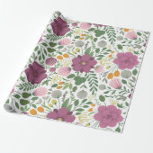 Trendy Floral Pattern Pink Yellow Paars Greenery Cadeaupapier (Uitgerold)
