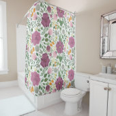 Trendy Floral Pattern Pink Yellow Paars Greenery Douchegordijn (In situ)