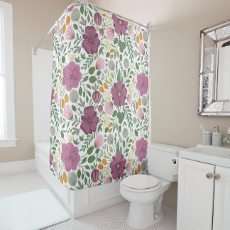 Trendy Floral Pattern Pink Yellow Paars Greenery Douchegordijn