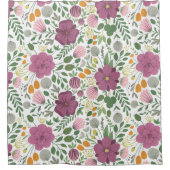 Trendy Floral Pattern Pink Yellow Paars Greenery Douchegordijn (Voorkant)