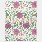 Trendy Floral Pattern Pink Yellow Paars Greenery Fleece Deken (Voorkant)