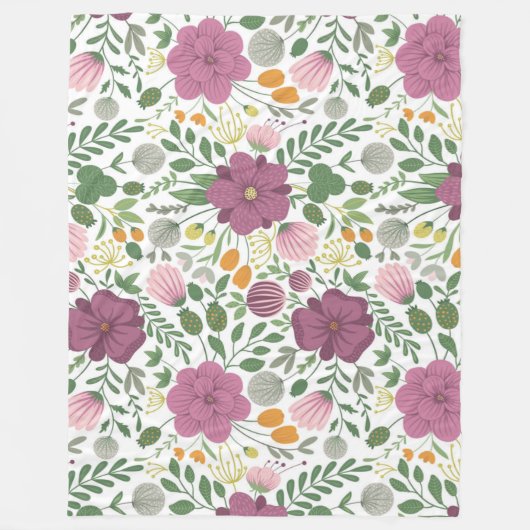Trendy Floral Pattern Pink Yellow Paars Greenery Fleece Deken (Voorkant)
