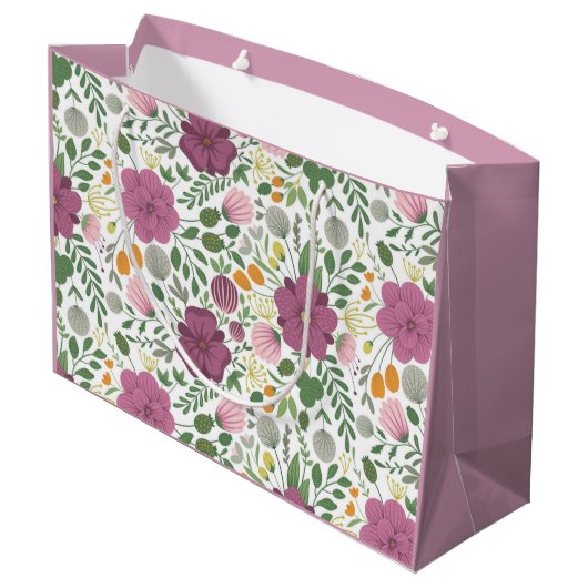 Trendy Floral Pattern Pink Yellow Paars Greenery Groot Cadeauzakje (Achterkant Gekanteld)